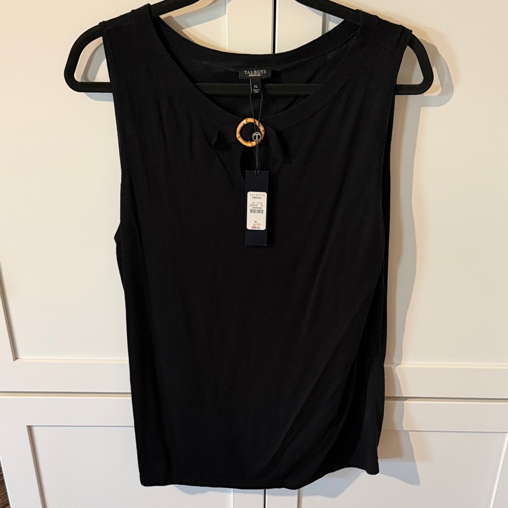 NWT Talbots Black Sleeveless Tank with Gold Accent Ring